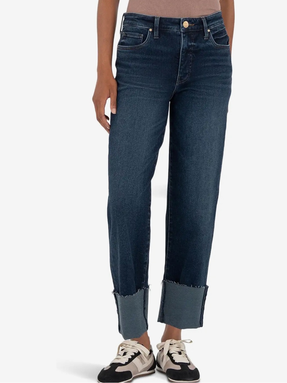 KUT from the Kloth Fay High-Rise Fab Ab Straight Leg-Roll Up Raw Hem Size 2